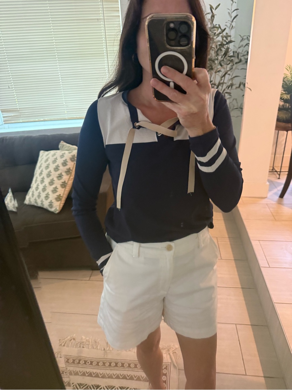 MaxMara Navy and White Sailor-Style Long Sleeve Top Size S